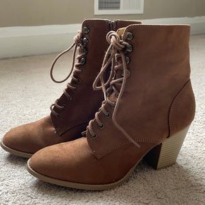 Brown faux suede lace up booties